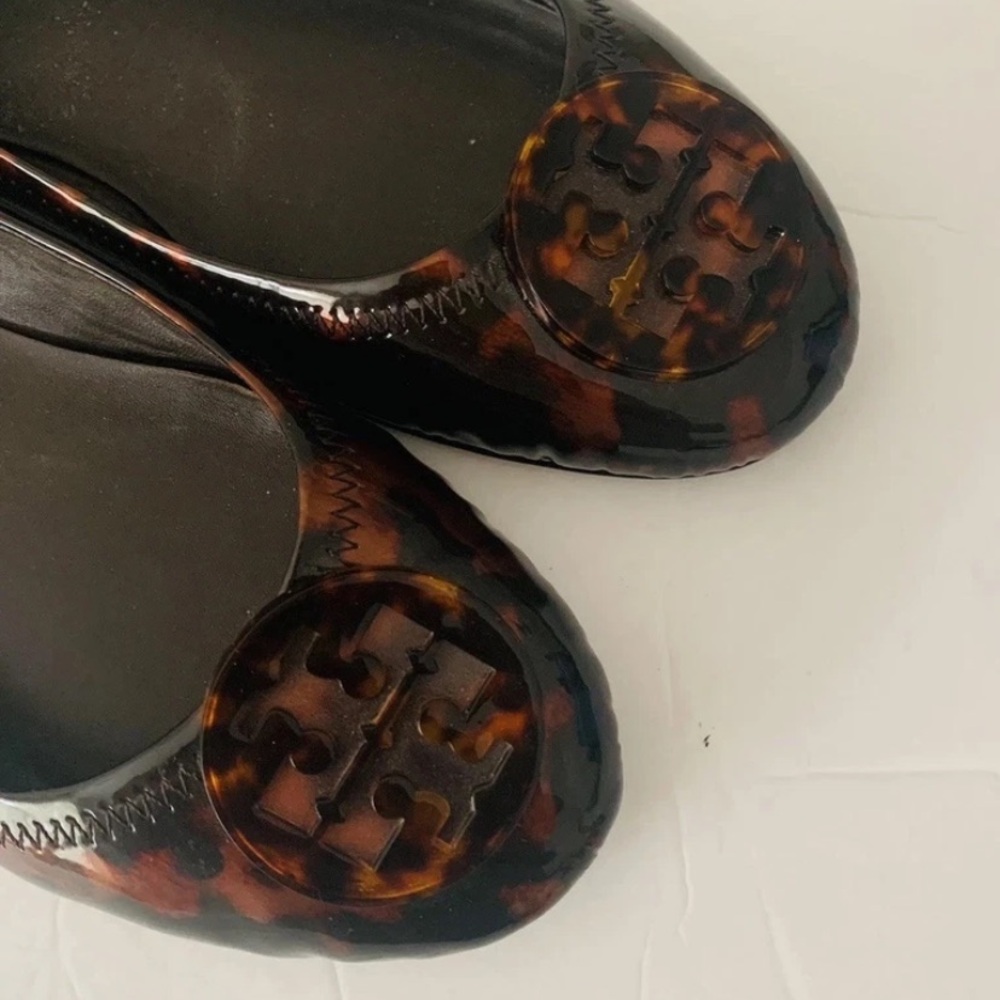 Tory Burch Patent Leather Tortoise Ballet Flats Women Size 8 Brown - Picture 6 of 10